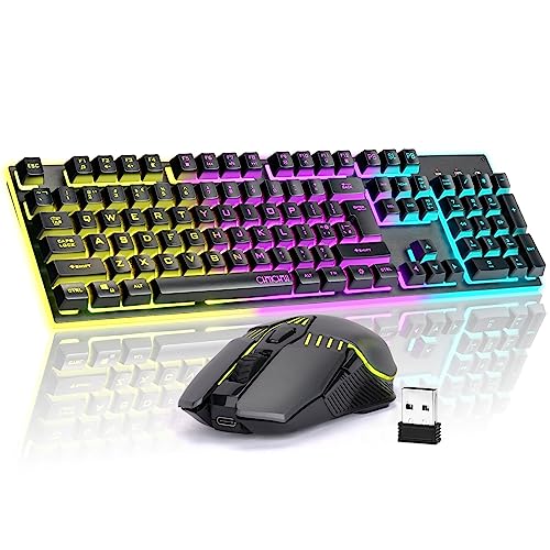 CHONCHOW Gaming Wireless Keyboard and Mouse Rechargeable RGB Backlit Metal Panel Mechanical Feel Antighosting Keyboard with Side Button for Computer PC Laptop Compatible with Windows Mac Ps4Ps5 Xbox one - Image 1