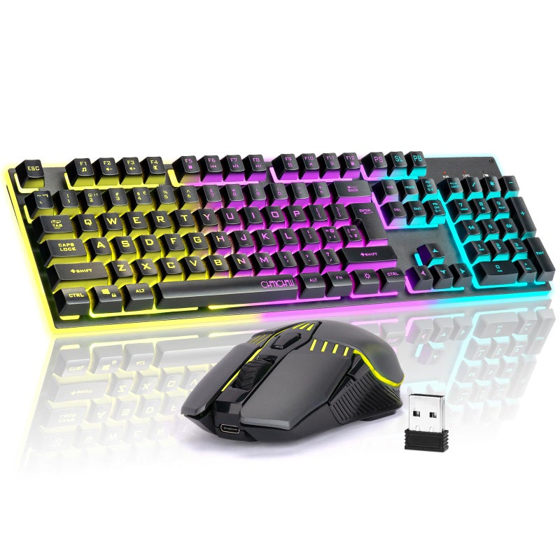 CHONCHOW Gaming Wireless Keyboard and Mouse Rechargeable RGB Backlit Metal Panel Mechanical Feel Antighosting Keyboard with Side Button for Computer PC Laptop Compatible with Windows Mac Ps4Ps5 Xbox one - Image 2