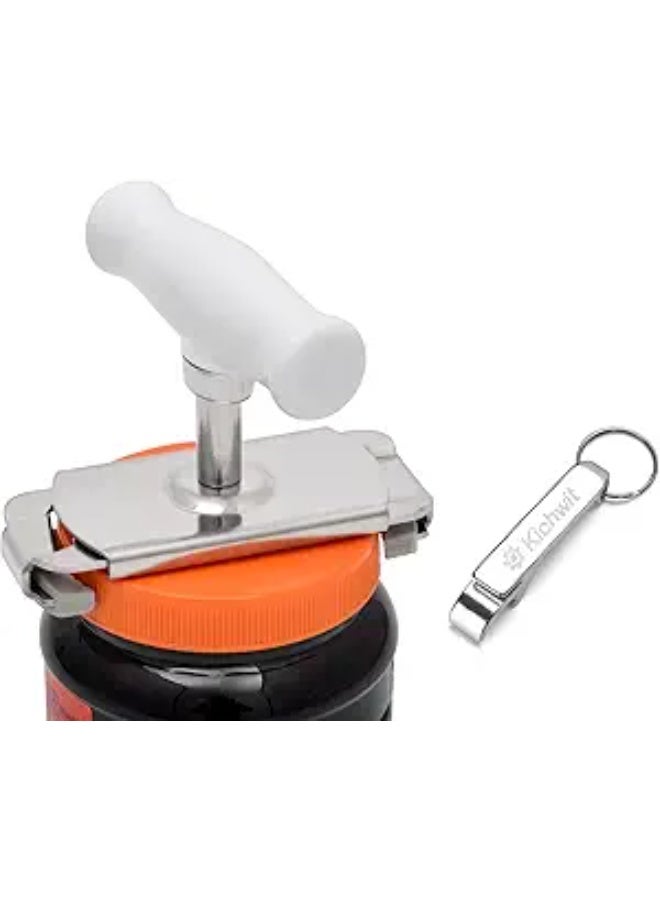 Kichwit Metal Jar Opener with Rubber Grippers and Bottle Opener Keychain Included