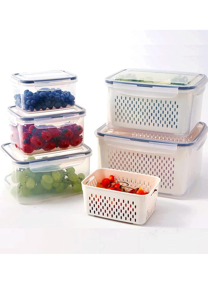 TYCOM 5 Piece Fruit Storage Containers for Fridge with Strainer Produce Containers for Fridge Lettuce Keeper White Not Dishwasher Safe BPA Free - Image 1