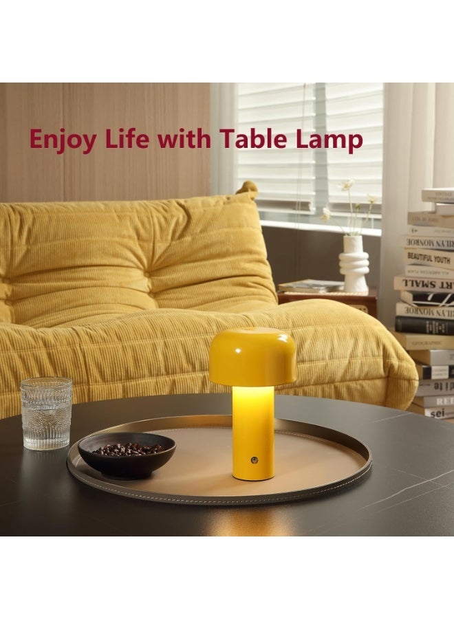Portable Desk Lamp with Touch Dimming, USB-Rechargeable LED Night Light, Modern Mushroom Table Lamp for Living Room, Bar, Bedroom, Nightstand, Study, Home Office (Lemon Yellow) - Image 4