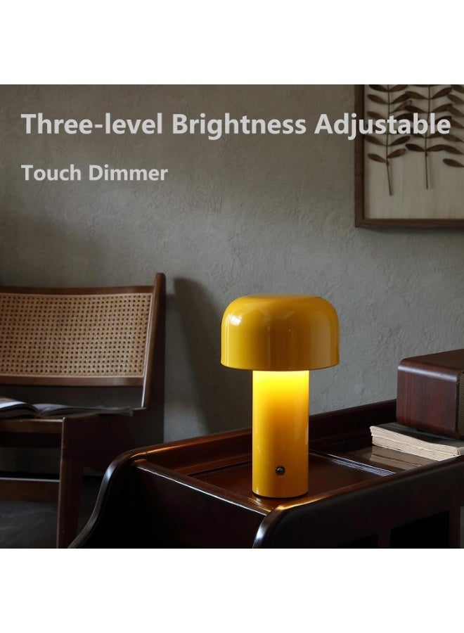 Portable Desk Lamp with Touch Dimming, USB-Rechargeable LED Night Light, Modern Mushroom Table Lamp for Living Room, Bar, Bedroom, Nightstand, Study, Home Office (Lemon Yellow) - Image 5