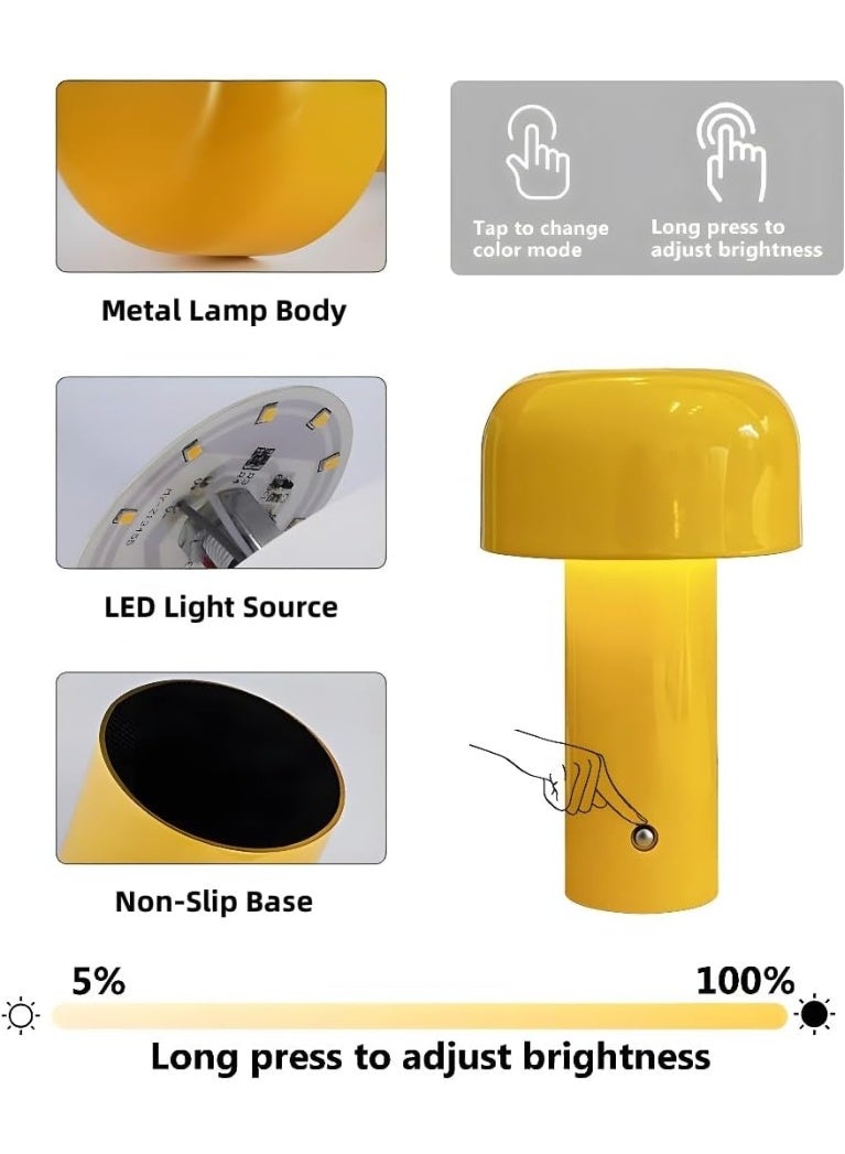 Portable Desk Lamp with Touch Dimming, USB-Rechargeable LED Night Light, Modern Mushroom Table Lamp for Living Room, Bar, Bedroom, Nightstand, Study, Home Office (Lemon Yellow) - Image 3