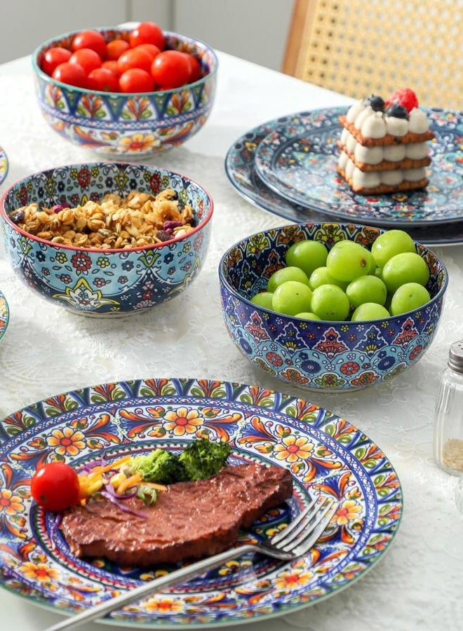 glowworm Bohemian Dinnerware Sets, Ceramic Dishes Set for 4, 12 Pieces Plates and Bowls Set, Oven, Microwave & Dishwasher Safe, Scratch Resistant - Image 3