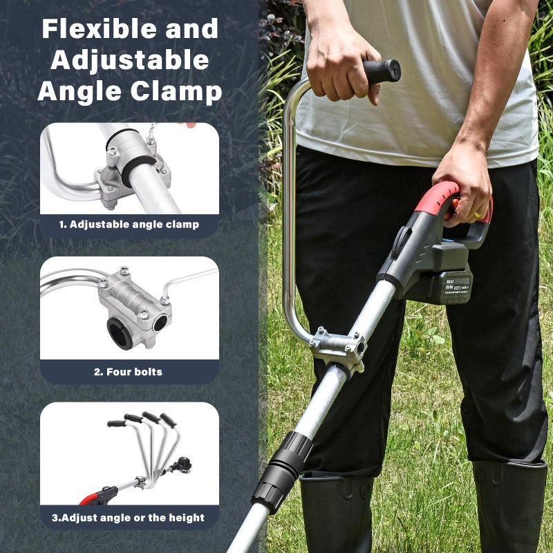 ZZM Ergonomic Trimmer Grip, String Trimmers Handle with Shoulder Strap Harness, Weed Eater Handle Extension with Bracket Clamp, Lawn Trimmer Handle Grip for Lawn Care, Landscaping, Yard Trimming Edging - Image 4