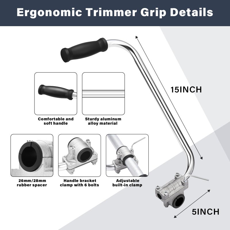ZZM Ergonomic Trimmer Grip, String Trimmers Handle with Shoulder Strap Harness, Weed Eater Handle Extension with Bracket Clamp, Lawn Trimmer Handle Grip for Lawn Care, Landscaping, Yard Trimming Edging - Image 2