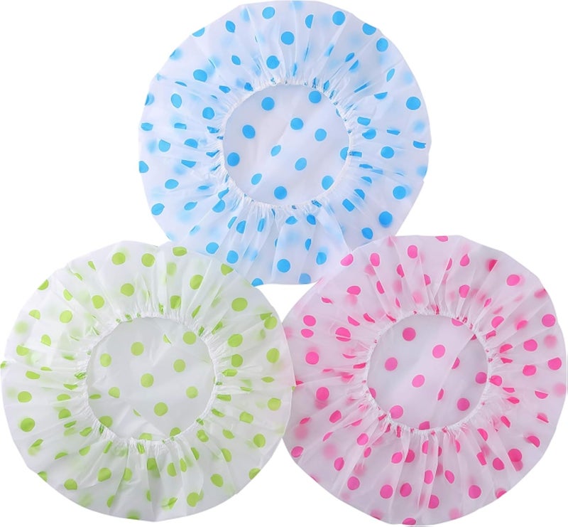 Shower Caps for Women/Men 3 Pack Waterproof & Reusable Bath Cap 30cm Width with Elastic Band