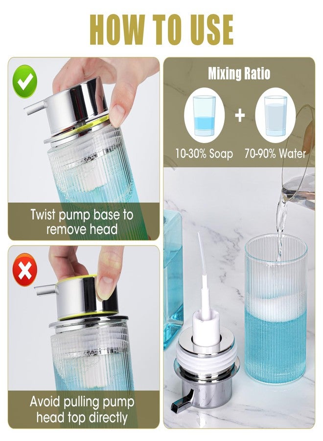 ان اي هوم موزع صابون رغوي متعدد الوظائف من ني هوم، سعة 414 مل/14 أونصة، مصنوع من الزجاج، بتصميم أنيق بنمط مخطط، سعة كبيرة، سهل التعبئة للاستخدام المنزلي والتجاري، متين، مزود بمضخة رغوة متطورة وقاعدة مانعة للانزلاق. - Image 4