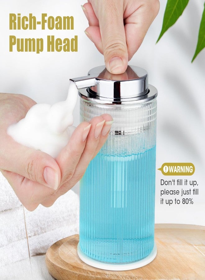 ان اي هوم موزع صابون رغوي متعدد الوظائف من ني هوم، سعة 414 مل/14 أونصة، مصنوع من الزجاج، بتصميم أنيق بنمط مخطط، سعة كبيرة، سهل التعبئة للاستخدام المنزلي والتجاري، متين، مزود بمضخة رغوة متطورة وقاعدة مانعة للانزلاق. - Image 3