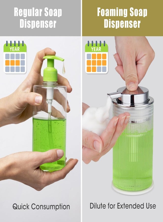 ان اي هوم موزع صابون رغوي متعدد الوظائف من ني هوم، سعة 414 مل/14 أونصة، مصنوع من الزجاج، بتصميم أنيق بنمط مخطط، سعة كبيرة، سهل التعبئة للاستخدام المنزلي والتجاري، متين، مزود بمضخة رغوة متطورة وقاعدة مانعة للانزلاق. - Image 5