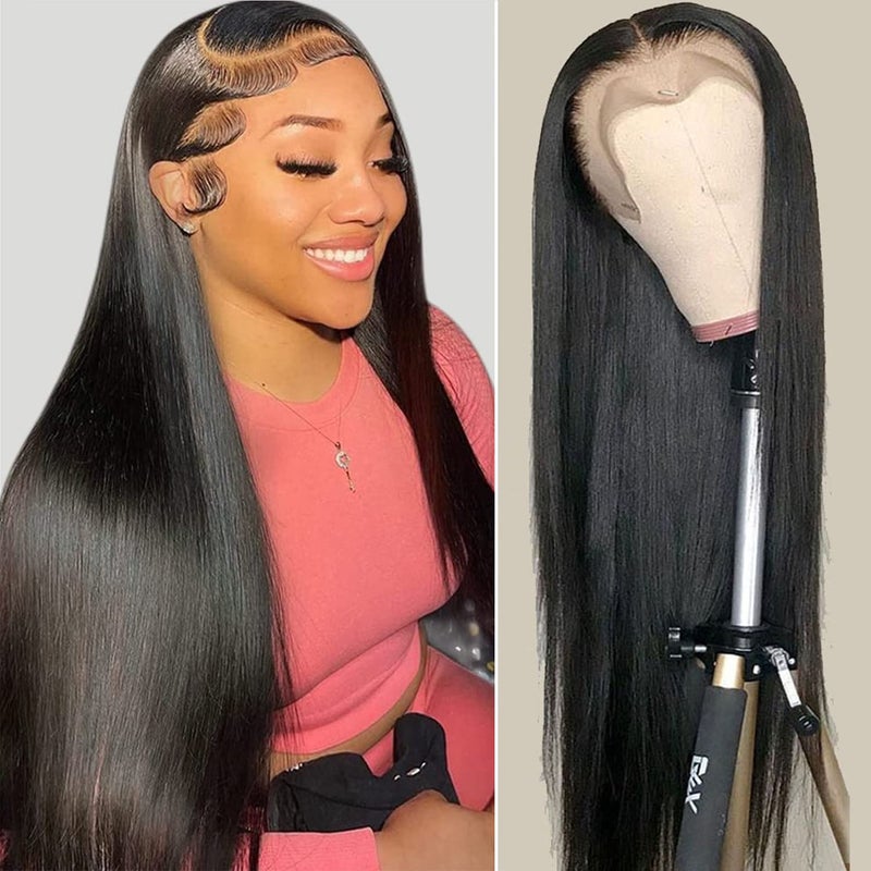 AAKJJ 13x4 Lace Front Wig Human Hair Straight Raw Human Hair for Women Natural Color AllDay Comfort PrePlucked Glueless Wig with Baby Hair 200 Density 24 Inch