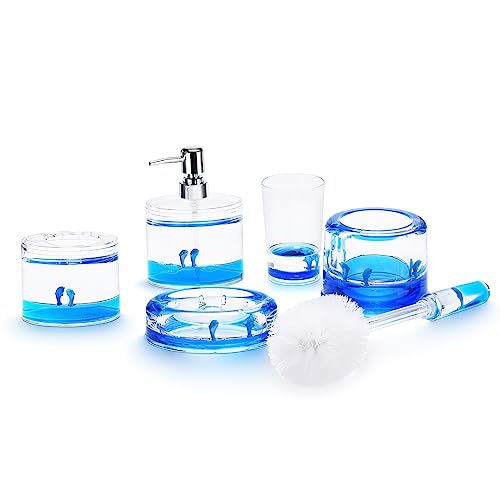 Locco Decor 5 Piece Acrylic Liquid 3D Floating Motion Bathroom Vanity Accessory Set Ocean Cartoon Animal Theme Dolphin Toothbrush Holder, Tumbler, Soap Dispenser, Soap Dish, Toiletbrush Holder Set - Image 2