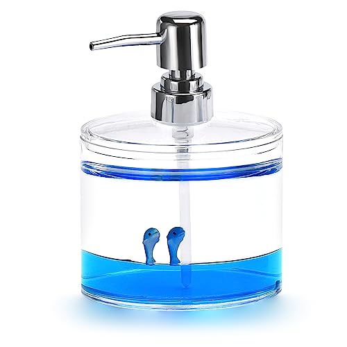 Locco Decor 5 Piece Acrylic Liquid 3D Floating Motion Bathroom Vanity Accessory Set Ocean Cartoon Animal Theme Dolphin Toothbrush Holder, Tumbler, Soap Dispenser, Soap Dish, Toiletbrush Holder Set - Image 3