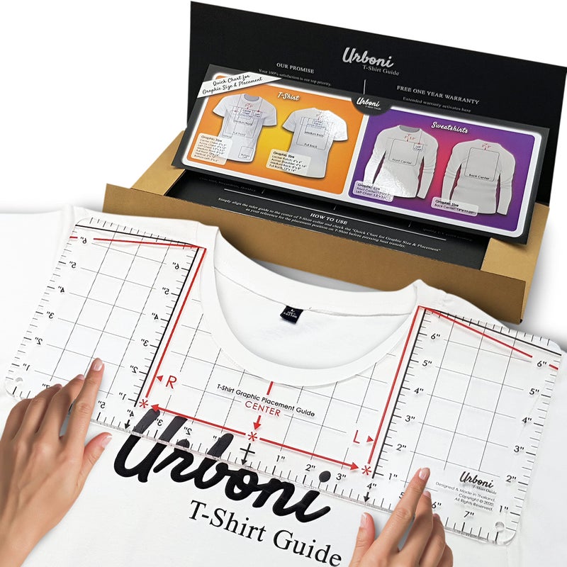 Urboni Tshirt Ruler Guide for Vinyl Alignment, Shirt Measurement Tool Placement Center Design, DTF Template, Left Chest Logo Pocket, Accessories for Cricut, Heat Press Sublimation Iron on HTV Transfer - Image 1