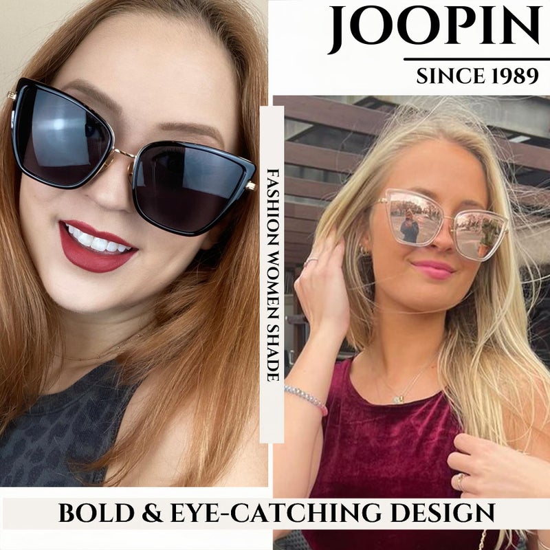 Joopin نظارات شمسية كبيرة الحجم من جووبين على شكل عين القط - نظارات شمسية عصرية مع حماية من الأشعة فوق البنفسجية - نظارات بيكي العصرية للنساء - نظارات شمسية لطيفة (أسود + وردي) - Image 2