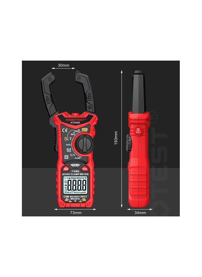 HABOTEST Digital Clamp Meter 600A AC Current 600V AC/DC Voltage Capacitance Measurement Data Hold Backlight NCV Tester Multimeter  - Image 3