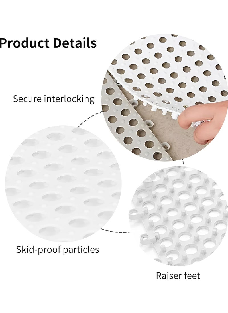 VUCATIN - 12PCS Drainage Interlocking Floor Mats 11.8”x11.8”Non-Slip Shower Bathroom Pool Tiles for Flooring Soft TPE Splicing Modular Interlocking Cushion Mat for Drain Pool Kennel Poultry Floor Grid (White) - Image 1