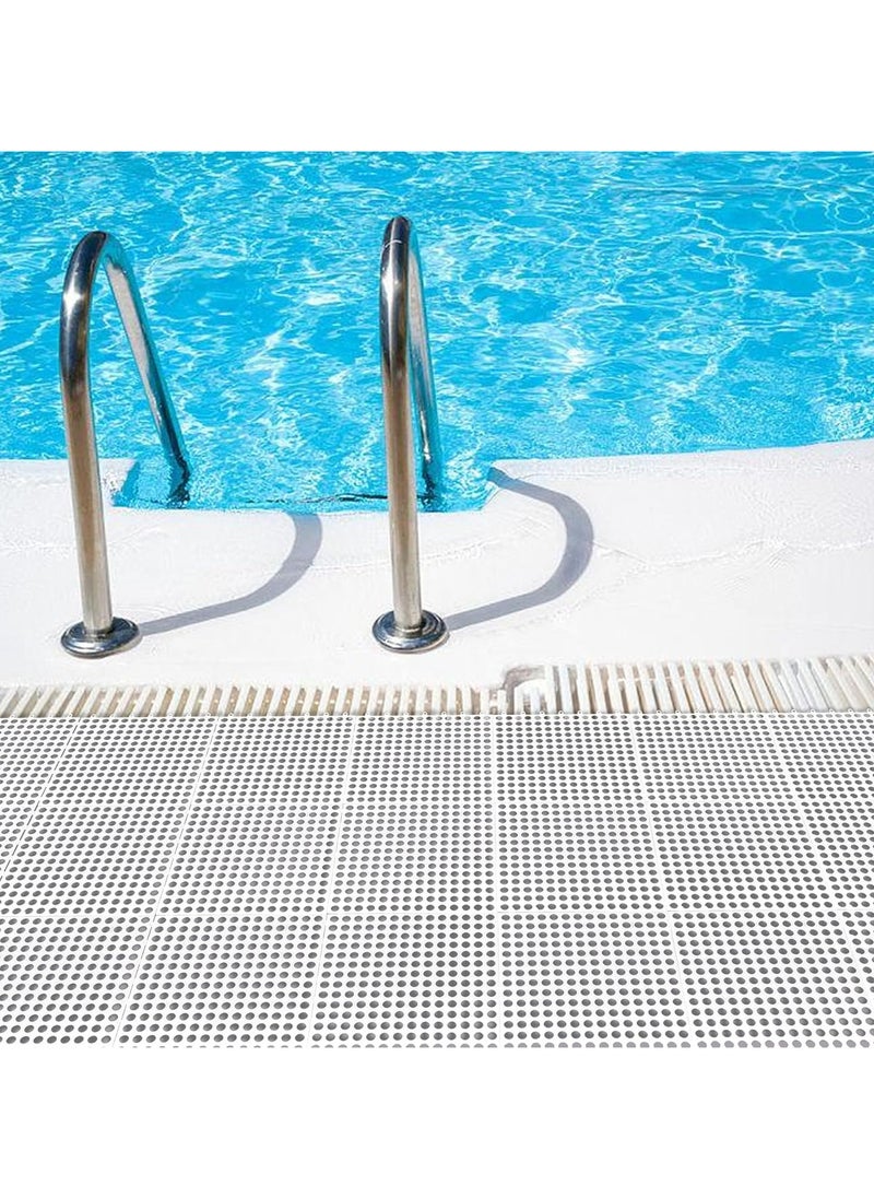 VUCATIN - 12PCS Drainage Interlocking Floor Mats 11.8”x11.8”Non-Slip Shower Bathroom Pool Tiles for Flooring Soft TPE Splicing Modular Interlocking Cushion Mat for Drain Pool Kennel Poultry Floor Grid (White) - Image 1