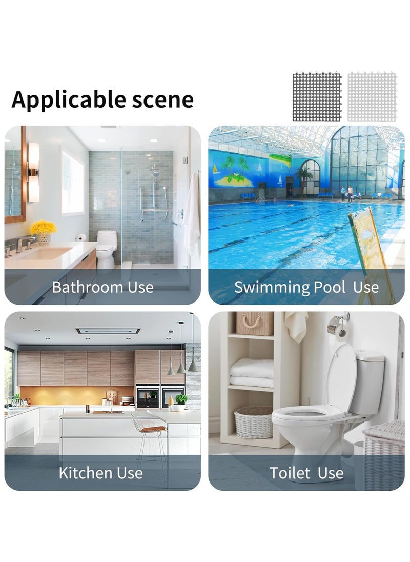 VUCATIN - 12PCS Drainage Interlocking Floor Mats 11.8”x11.8”Non-Slip Shower Bathroom Pool Tiles for Flooring Soft TPE Splicing Modular Interlocking Cushion Mat for Drain Pool Kennel Poultry Floor Grid (White) - Image 1