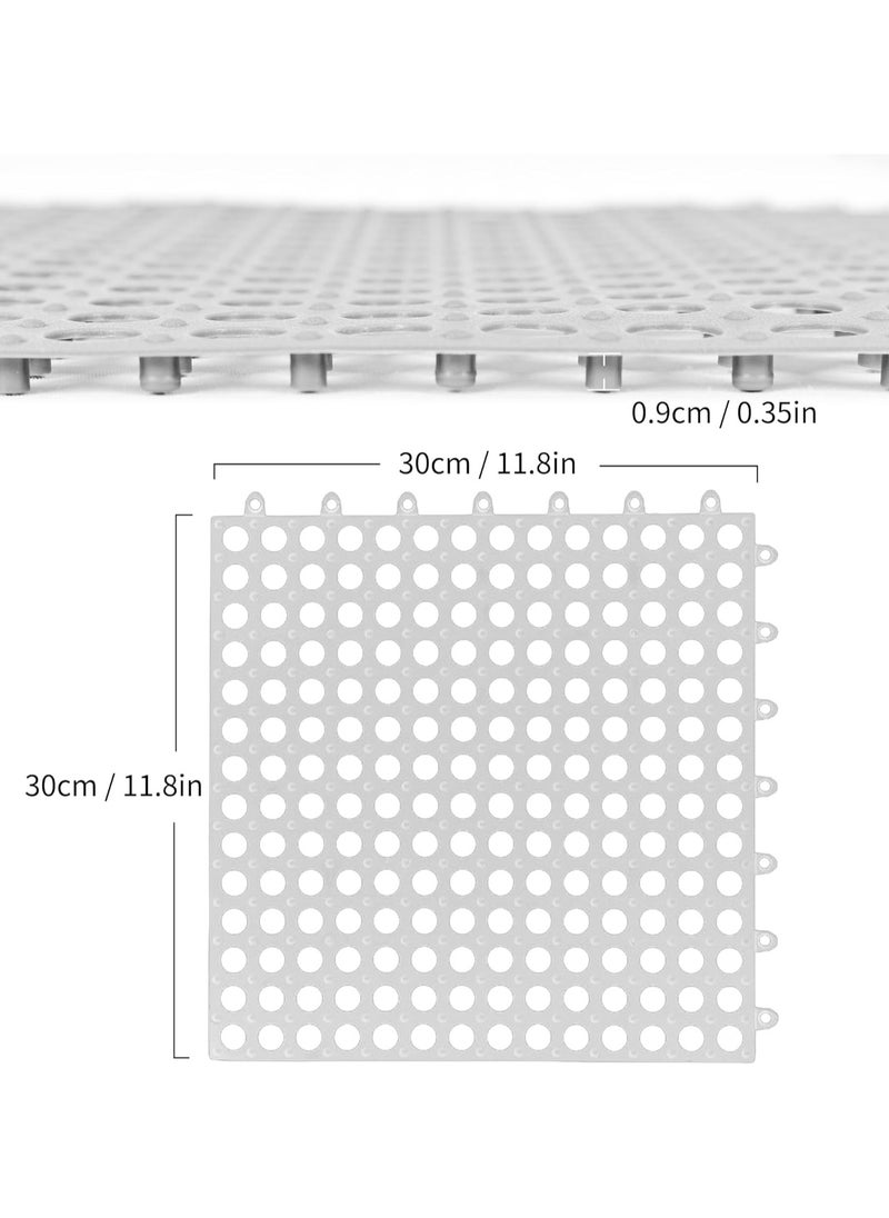 VUCATIN - 12PCS Drainage Interlocking Floor Mats 11.8”x11.8”Non-Slip Shower Bathroom Pool Tiles for Flooring Soft TPE Splicing Modular Interlocking Cushion Mat for Drain Pool Kennel Poultry Floor Grid (White) - Image 1