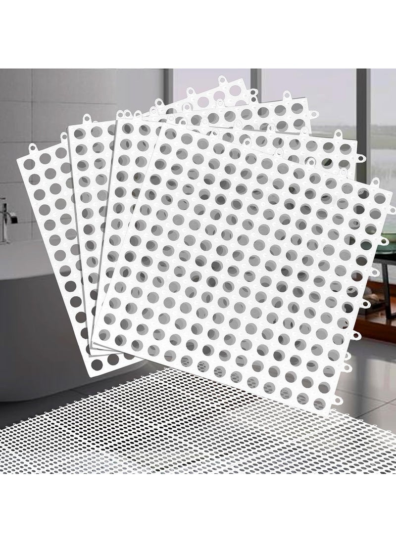 VUCATIN - 12PCS Drainage Interlocking Floor Mats 11.8”x11.8”Non-Slip Shower Bathroom Pool Tiles for Flooring Soft TPE Splicing Modular Interlocking Cushion Mat for Drain Pool Kennel Poultry Floor Grid (White) - Image 1
