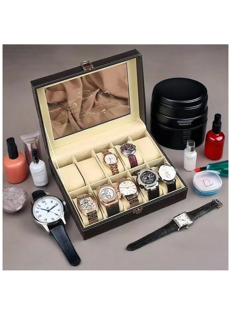 هياس صندوق عرض للساعات مصنوع من الجلد ويحتوي على 12 فتحة – منظم للساعات مصنوع من الجلد الصناعي مع غطاء زجاجي كريستالي ووسائد ناعمة – تخزين فاخر للرجال والنساء. - Image 2