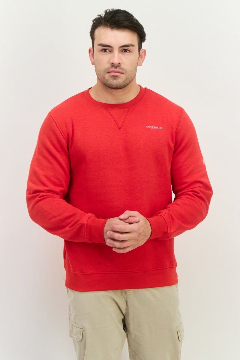 CROSSHATCH Men 2 Pieces Crew Neck Brand Logo Long Sleeve Sweatshirts, Red - Image 1