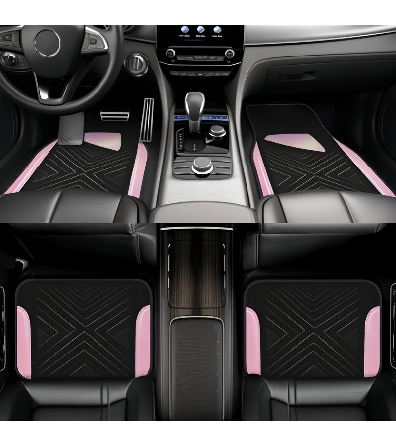 2d 4pcs Line Blue Black Geometric Car Floor Mats Minimalist Luxury Water Absorbent Anti Slip Washable Decorative Interior Mats Universal For Sedans SUVs Trucks All Season Perfect Gift For Car Owners - Image 1