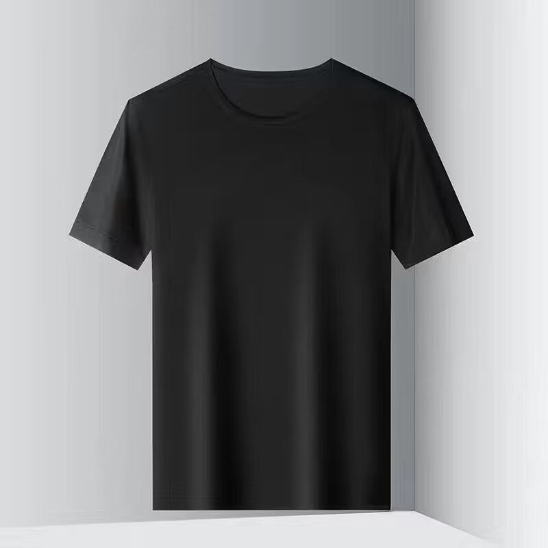 Summer short-sleeved shirt Korean-style comfortable cotton non-ironing mens loose three-quarter sleeve shirt workwear half-sleeve coat Black-solid color short T 
