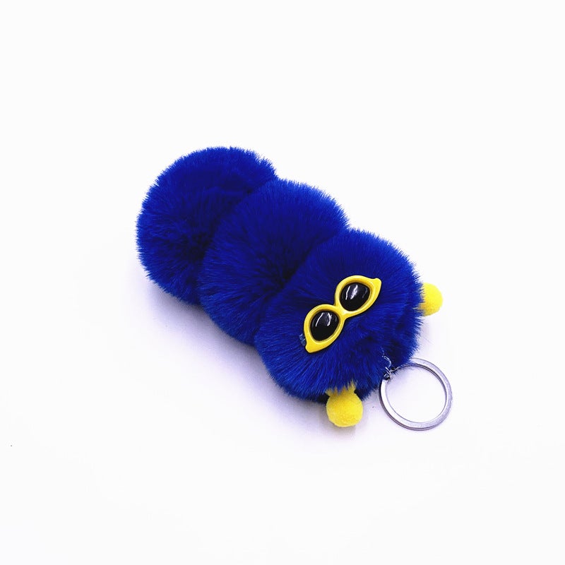 Cute Caterpillar Keychain Plush Charm Royal Blue