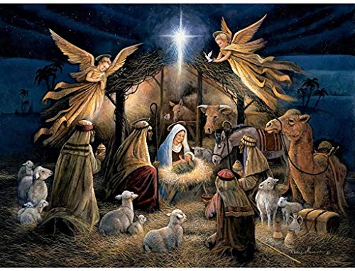 Bits and Pieces 500 Piece Jigsaw Puzzle for Adults in The Manger Christmas Religious Holy Nativity Jigsaw Puzzle by Artist Ruane Manning Completed Puzzle Size 18 x 24 - Image 1