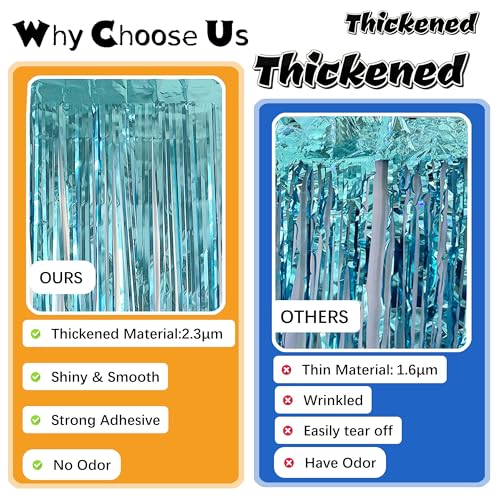 Vanujoy 2PC Teal Blue Streamers Party Decorations,Turquoise Tinsel Foil Fringe Backdrop for Birthday Party Decorations,Blue Door Streamers for Frozen Under The Sea Ocean Bachelorette Decorations - Image 5