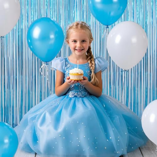 Vanujoy 2PC Teal Blue Streamers Party Decorations,Turquoise Tinsel Foil Fringe Backdrop for Birthday Party Decorations,Blue Door Streamers for Frozen Under The Sea Ocean Bachelorette Decorations - Image 2