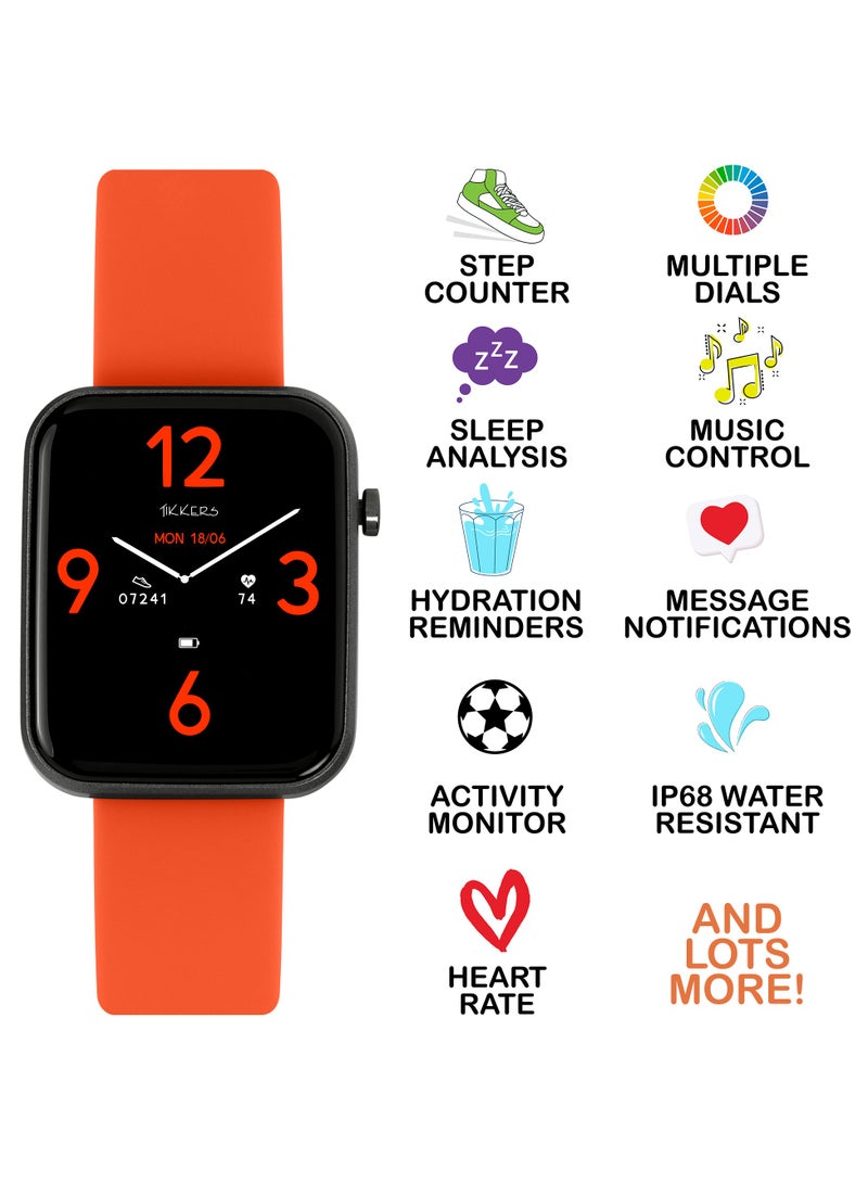 Tikkers Smart Series 13 Orange Silicone Strap Smart Watch - Image 4
