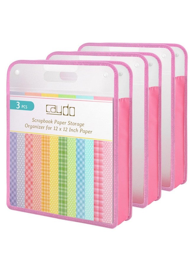 Caydo Scrapbook Paper Storage Organizer Pink Expanding Paper Folio For 12 X 12 Sheets Scrapbook Paper Storage With Transparent Portable Handle For Holding Scrapbook Vinyl Paper Cardstock - Image 1