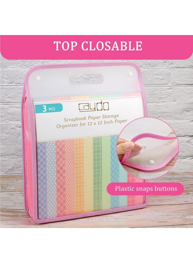 Caydo Scrapbook Paper Storage Organizer Pink Expanding Paper Folio For 12 X 12 Sheets Scrapbook Paper Storage With Transparent Portable Handle For Holding Scrapbook Vinyl Paper Cardstock - Image 4