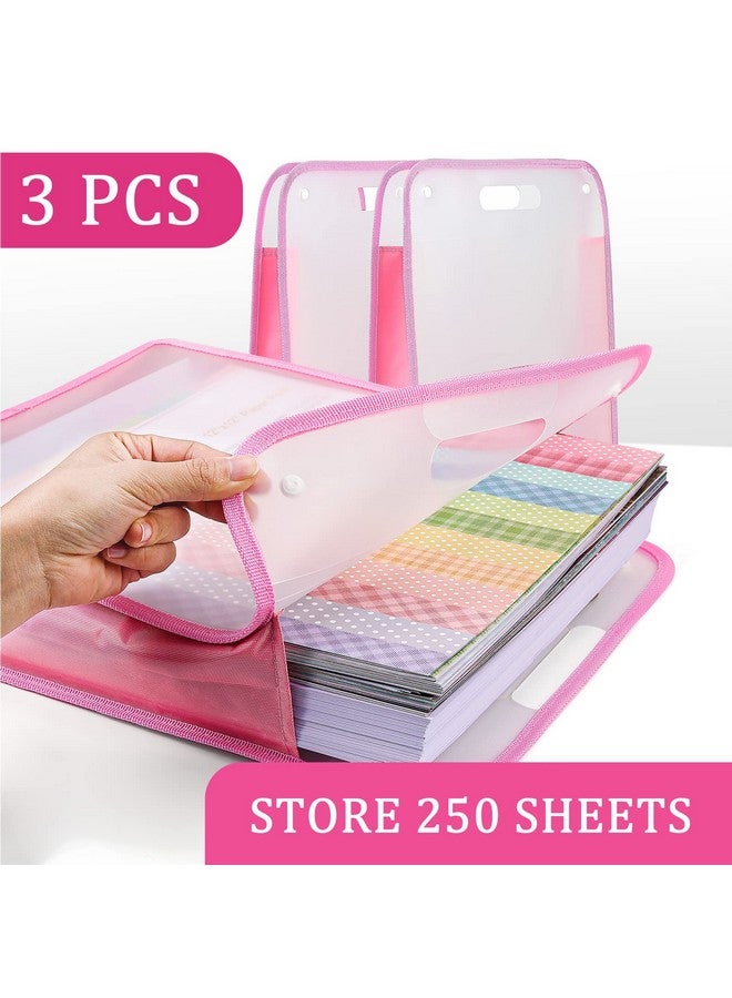 Caydo Scrapbook Paper Storage Organizer Pink Expanding Paper Folio For 12 X 12 Sheets Scrapbook Paper Storage With Transparent Portable Handle For Holding Scrapbook Vinyl Paper Cardstock - Image 3