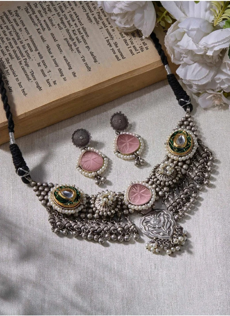 برياسي Plated Quartz Stone Studded Oxidized Jewellery Set