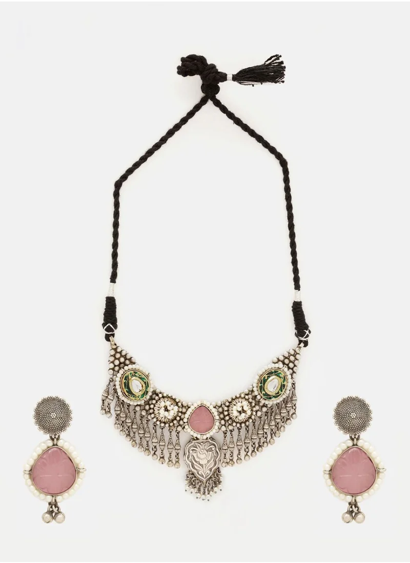 برياسي Plated Quartz Stone Studded Oxidized Jewellery Set