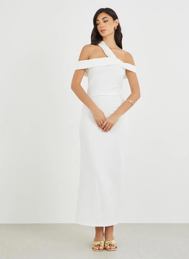 Styli Styli Solid Asymmetric Neckline Bodycon Maxi Dress