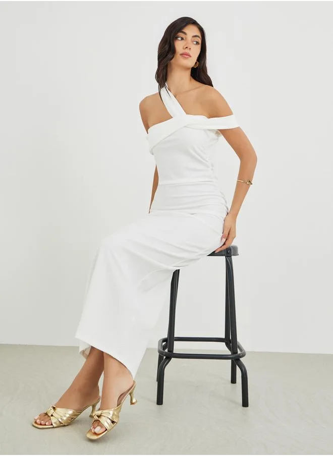 ستايلي Styli Solid Asymmetric Neckline Bodycon Maxi Dress