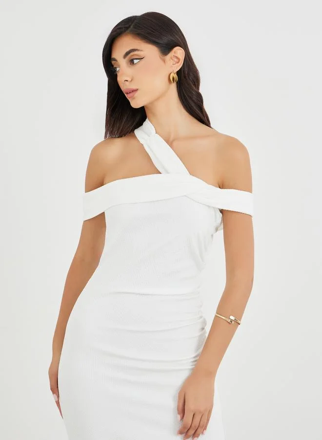 Styli Styli Solid Asymmetric Neckline Bodycon Maxi Dress
