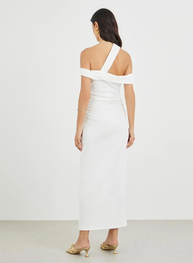 Styli Styli Solid Asymmetric Neckline Bodycon Maxi Dress