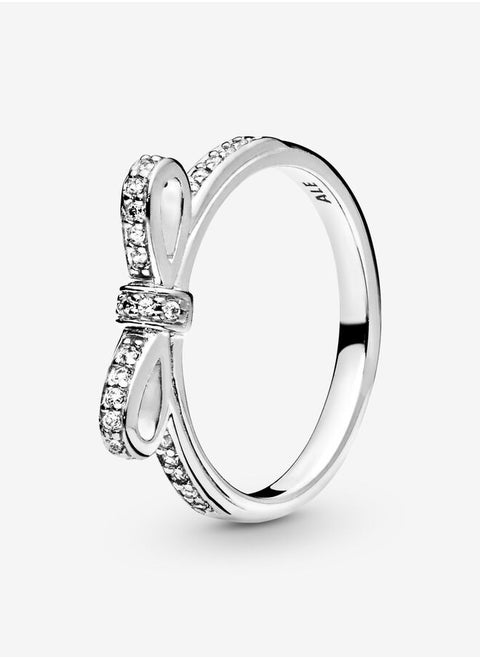 Pandora bow silver ring with cubic zirconia