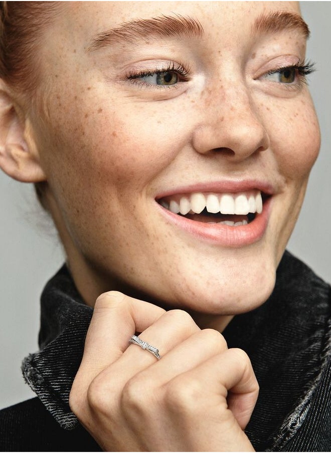 Pandora bow silver ring with cubic zirconia