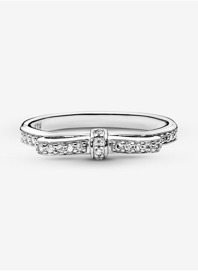 Pandora bow silver ring with cubic zirconia