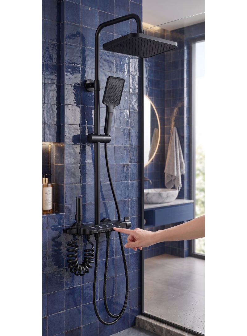 Intelligent Piano Shower System Set – Solid Brass Bathroom Faucets Luxury Rainfall Combo – Hot & Cold Waterfall Tap Mixer with Adjustable Slide Bar, 3-Function Handheld Spray & High-Pressure Jet - Image 4