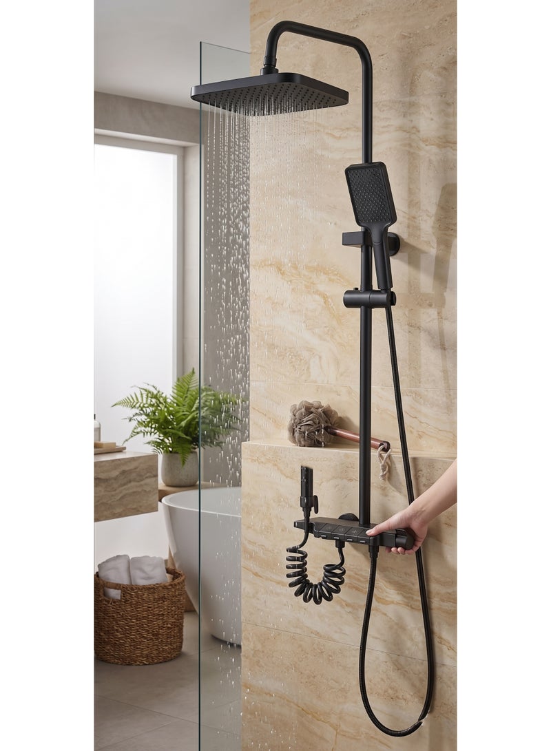 Intelligent Piano Shower System Set – Solid Brass Bathroom Faucets Luxury Rainfall Combo – Hot & Cold Waterfall Tap Mixer with Adjustable Slide Bar, 3-Function Handheld Spray & High-Pressure Jet - Image 3