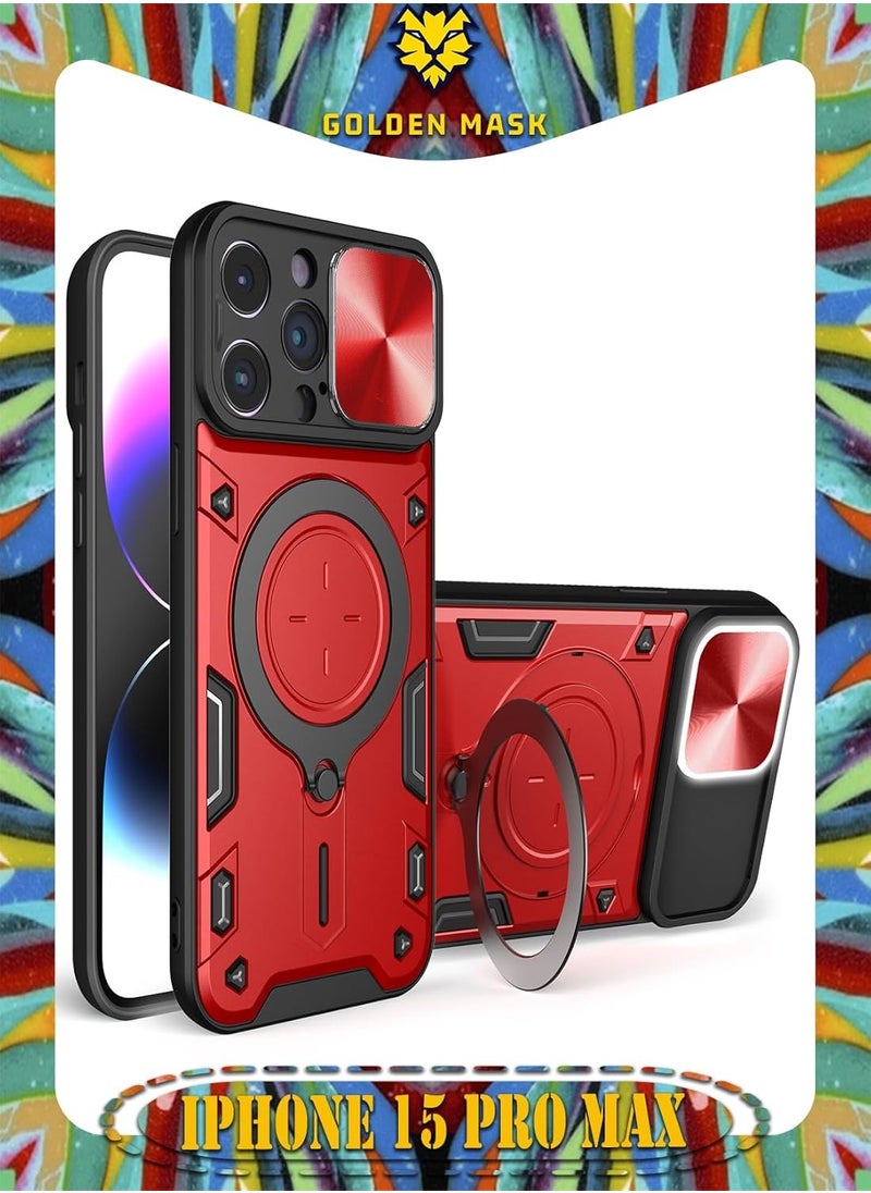 GOLDEN MASK - GOLDEN MASK For iPhone 15 Pro Max Armored Camera Shield Cover Camera Lend Protection, Built-in 360° (Red) - Image 1
