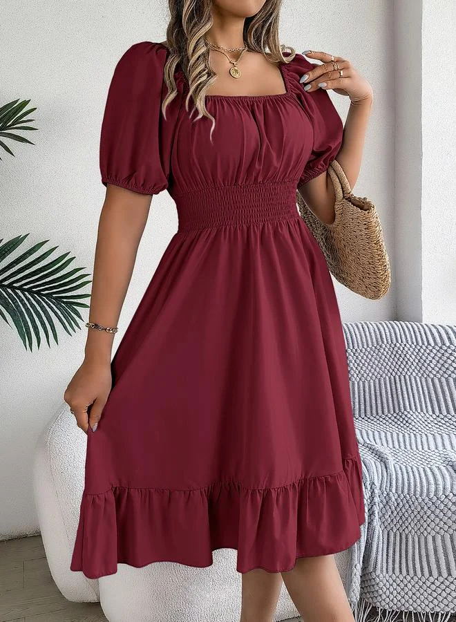 Take Two Burgundy Square Neck Knee Length Dress